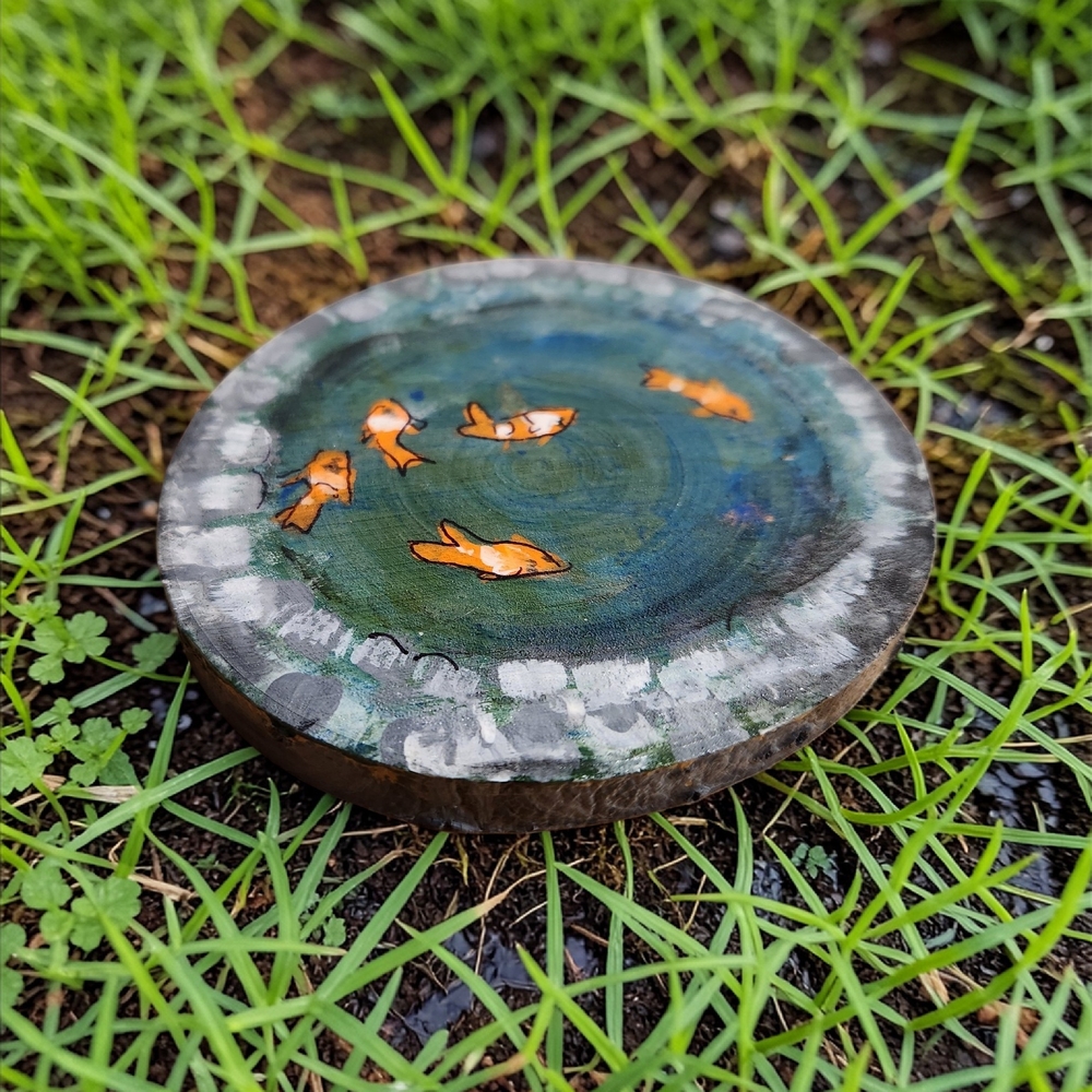 Gnome fairy Garden Koi Pond Hand-painted On Wood Fish Miniature Accessory 4 Inch